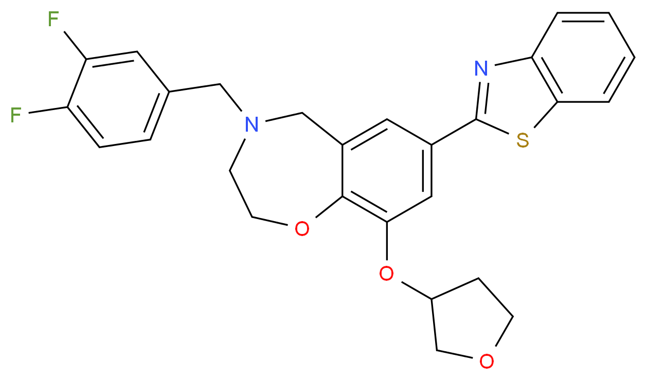 7-(1,3-benzothiazol-2-yl)-4-(3,4-difluorobenzyl)-9-(tetrahydro-3-furanyloxy)-2,3,4,5-tetrahydro-1,4-benzoxazepine_分子结构_CAS_)
