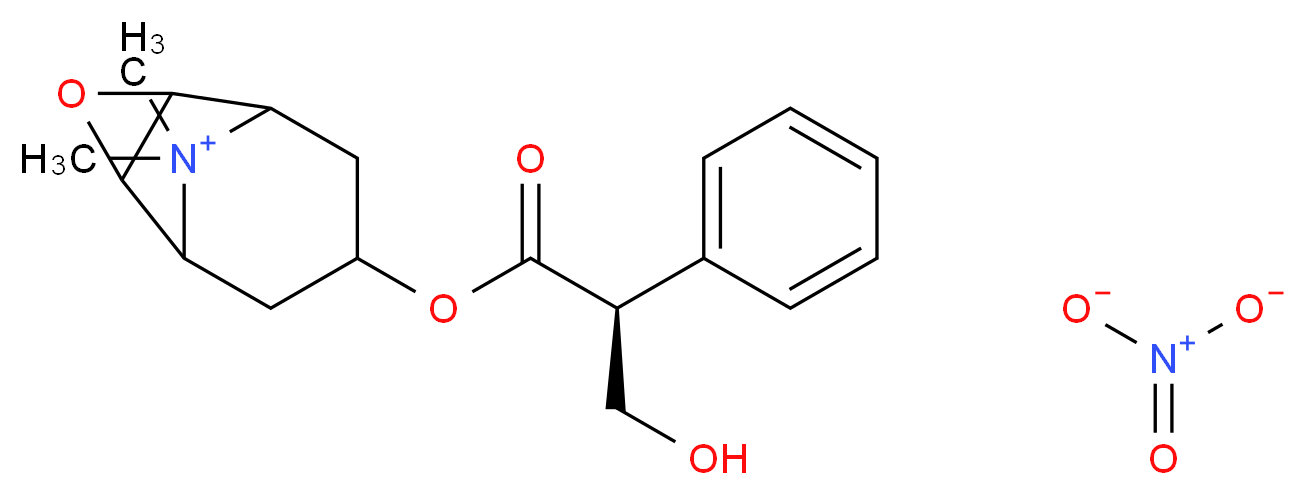 7-{[(2S)-3-hydroxy-2-phenylpropanoyl]oxy}-9,9-dimethyl-3-oxa-9-azatricyclo[3.3.1.0<sup>2</sup>,<sup>4</sup>]nonan-9-ium nitrate_分子结构_CAS_6106-46-3