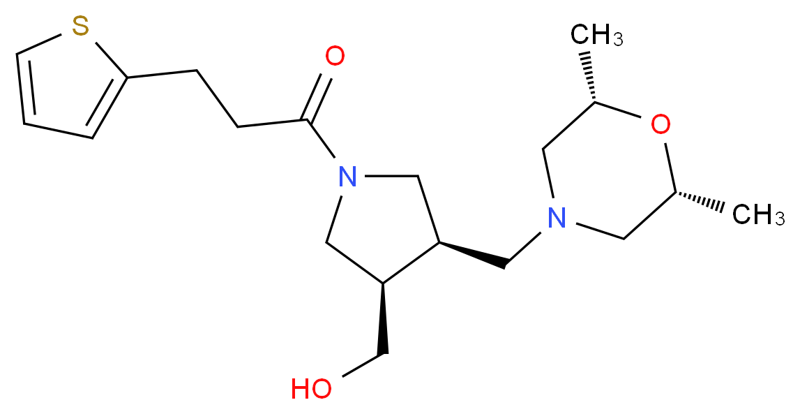 {(3R*,4R*)-4-{[(2R*,6S*)-2,6-dimethylmorpholin-4-yl]methyl}-1-[3-(2-thienyl)propanoyl]pyrrolidin-3-yl}methanol_分子结构_CAS_)