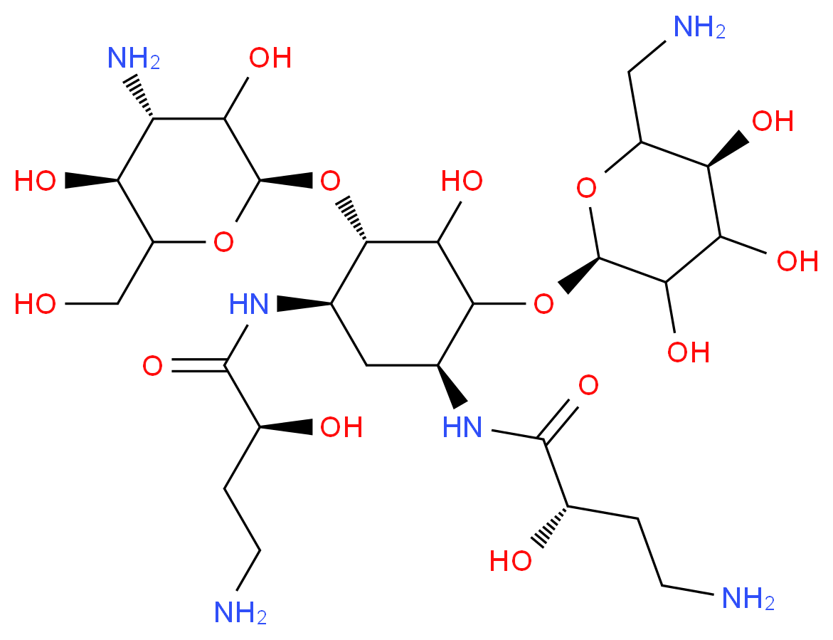 (2S)-4-amino-N-[(1R,2S,5S)-5-[(2S)-4-amino-2-hydroxybutanamido]-2-{[(2S,4S,5S)-4-amino-3,5-dihydroxy-6-(hydroxymethyl)oxan-2-yl]oxy}-4-{[(2R,5S)-6-(aminomethyl)-3,4,5-trihydroxyoxan-2-yl]oxy}-3-hydroxycyclohexyl]-2-hydroxybutanamide_分子结构_CAS_927821-99-6