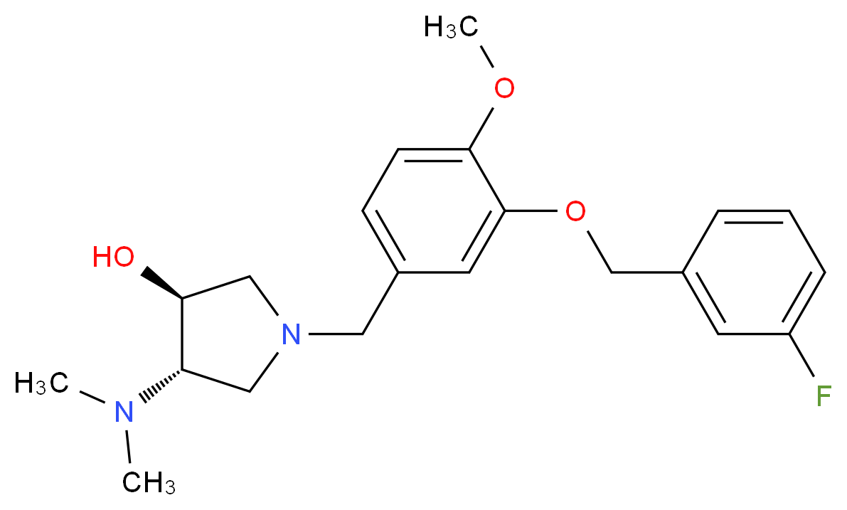 (3S*,4S*)-4-(dimethylamino)-1-{3-[(3-fluorobenzyl)oxy]-4-methoxybenzyl}pyrrolidin-3-ol_分子结构_CAS_)