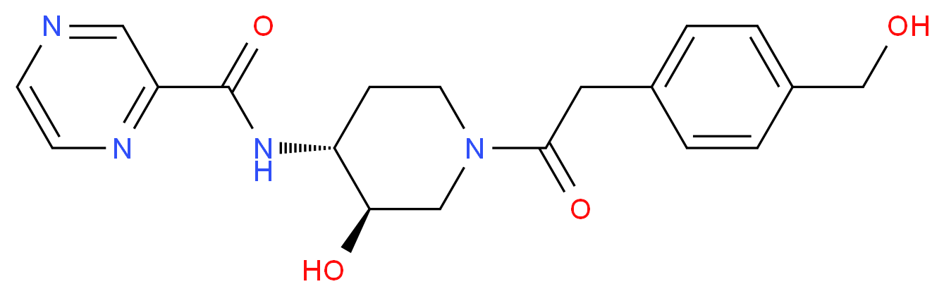 N-((3R*,4R*)-3-hydroxy-1-{[4-(hydroxymethyl)phenyl]acetyl}piperidin-4-yl)pyrazine-2-carboxamide_分子结构_CAS_)