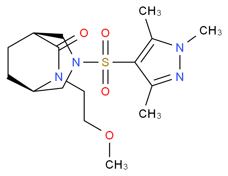 (1S*,5R*)-6-(2-methoxyethyl)-3-[(1,3,5-trimethyl-1H-pyrazol-4-yl)sulfonyl]-3,6-diazabicyclo[3.2.2]nonan-7-one_分子结构_CAS_)