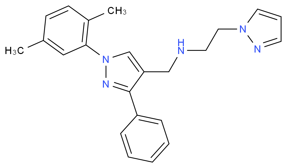 N-{[1-(2,5-dimethylphenyl)-3-phenyl-1H-pyrazol-4-yl]methyl}-2-(1H-pyrazol-1-yl)ethanamine_分子结构_CAS_)