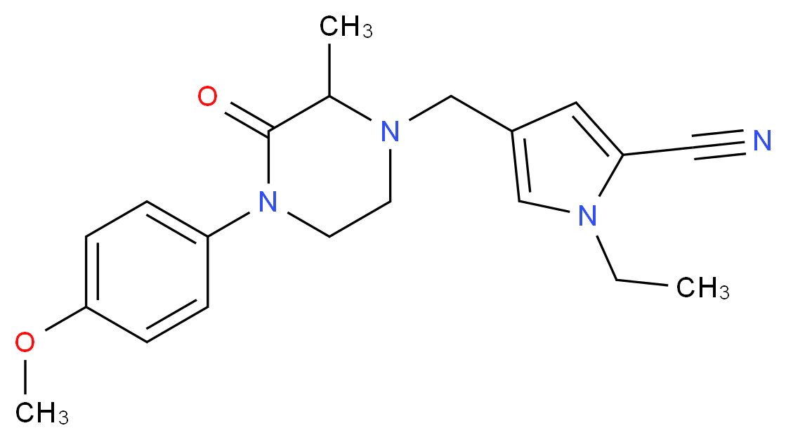 1-ethyl-4-{[4-(4-methoxyphenyl)-2-methyl-3-oxo-1-piperazinyl]methyl}-1H-pyrrole-2-carbonitrile_分子结构_CAS_)