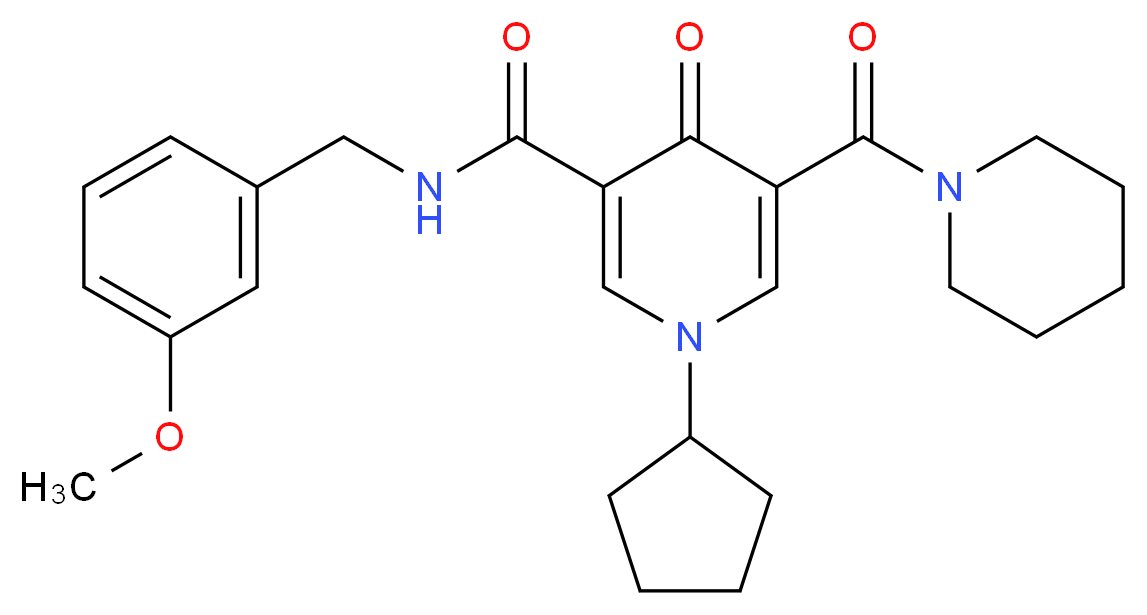 1-cyclopentyl-N-(3-methoxybenzyl)-4-oxo-5-(1-piperidinylcarbonyl)-1,4-dihydro-3-pyridinecarboxamide_分子结构_CAS_)