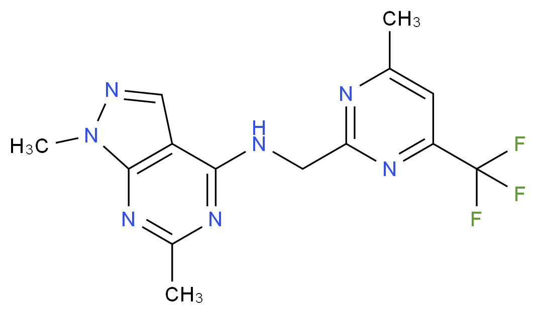 1,6-dimethyl-N-{[4-methyl-6-(trifluoromethyl)pyrimidin-2-yl]methyl}-1H-pyrazolo[3,4-d]pyrimidin-4-amine_分子结构_CAS_)
