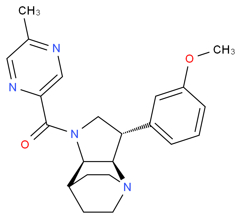 (2R*,3S*,6R*)-3-(3-methoxyphenyl)-5-[(5-methyl-2-pyrazinyl)carbonyl]-1,5-diazatricyclo[5.2.2.0~2,6~]undecane_分子结构_CAS_)