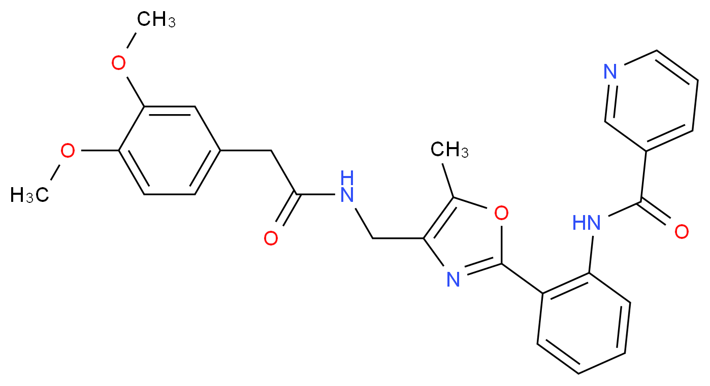 N-{2-[4-({[(3,4-dimethoxyphenyl)acetyl]amino}methyl)-5-methyl-1,3-oxazol-2-yl]phenyl}nicotinamide_分子结构_CAS_)