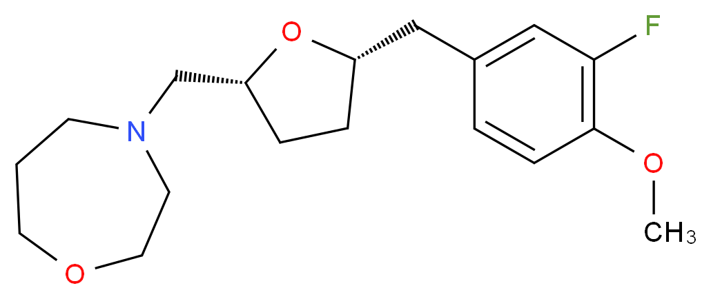 4-{[(2R*,5S*)-5-(3-fluoro-4-methoxybenzyl)tetrahydrofuran-2-yl]methyl}-1,4-oxazepane_分子结构_CAS_)