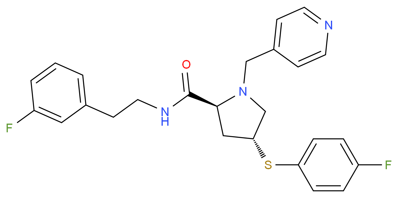 (4R)-N-[2-(3-fluorophenyl)ethyl]-4-[(4-fluorophenyl)thio]-1-(4-pyridinylmethyl)-L-prolinamide_分子结构_CAS_)