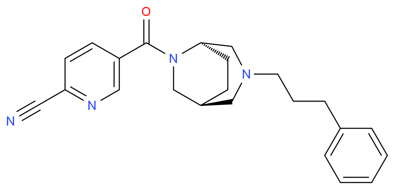 5-{[(1S*,5R*)-3-(3-phenylpropyl)-3,6-diazabicyclo[3.2.2]non-6-yl]carbonyl}pyridine-2-carbonitrile_分子结构_CAS_)