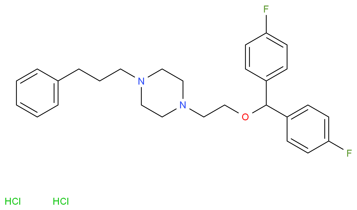 1-(2-bis-Y4-FLUOROPHENYL) METHOXYETHYL)-4-(3-PHENYL-2-PROPYL)PIPERAZINE HYDROCHLORIDE_分子结构_CAS_67469-78-7)