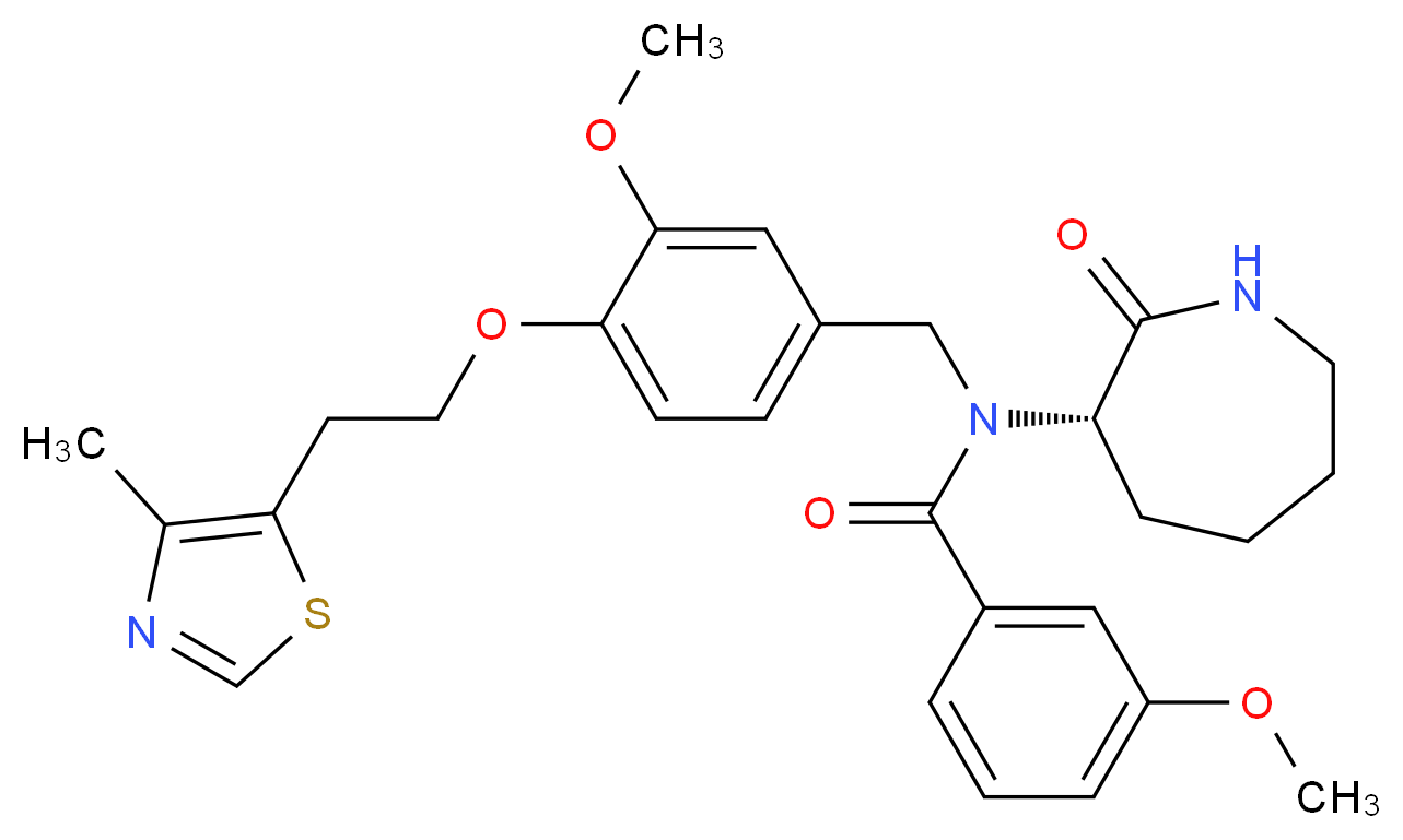 3-methoxy-N-{3-methoxy-4-[2-(4-methyl-1,3-thiazol-5-yl)ethoxy]benzyl}-N-[(3S)-2-oxo-3-azepanyl]benzamide_分子结构_CAS_)
