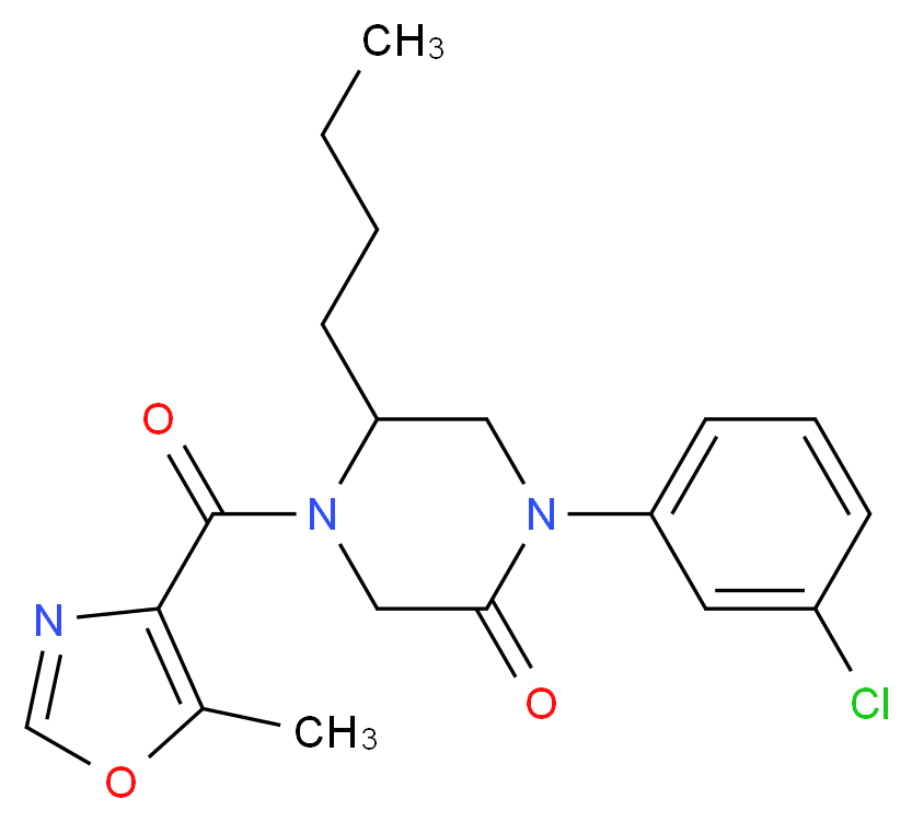 5-butyl-1-(3-chlorophenyl)-4-[(5-methyl-1,3-oxazol-4-yl)carbonyl]-2-piperazinone_分子结构_CAS_)