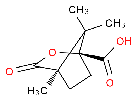 (1S,4R)-4,7,7-trimethyl-3-oxo-2-oxabicyclo[2.2.1]heptane-1-carboxylic acid_分子结构_CAS_13429-83-9