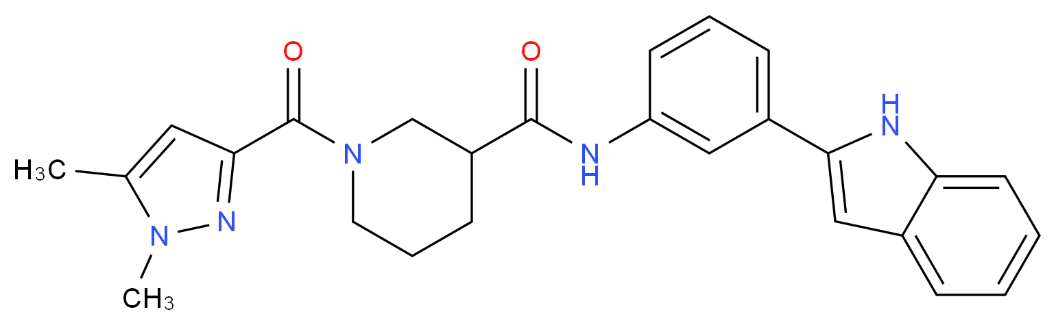 1-[(1,5-dimethyl-1H-pyrazol-3-yl)carbonyl]-N-[3-(1H-indol-2-yl)phenyl]-3-piperidinecarboxamide_分子结构_CAS_)
