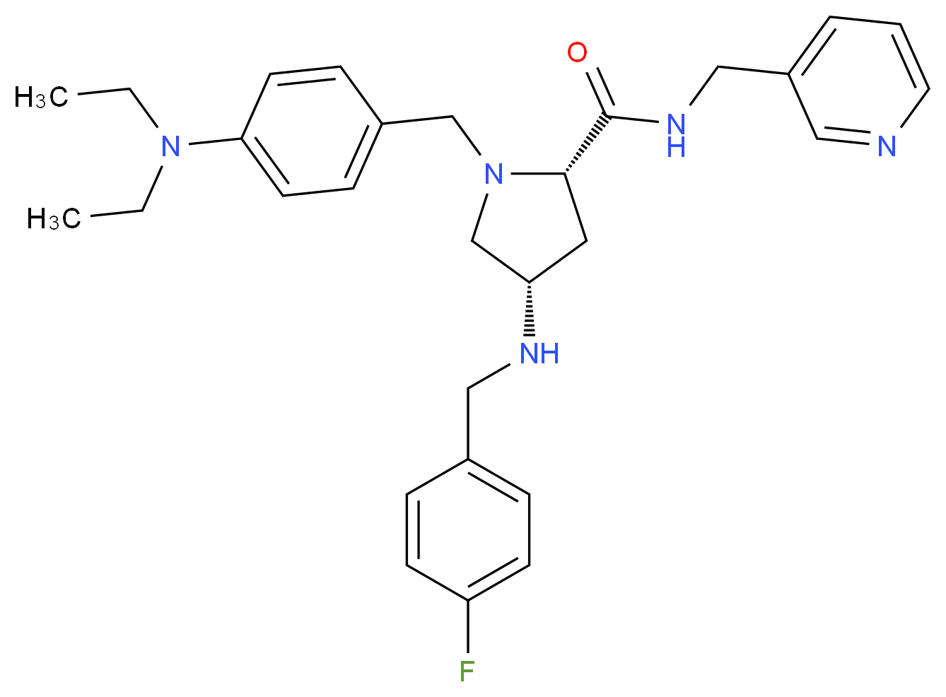 (4S)-1-[4-(diethylamino)benzyl]-4-[(4-fluorobenzyl)amino]-N-(3-pyridinylmethyl)-L-prolinamide_分子结构_CAS_)