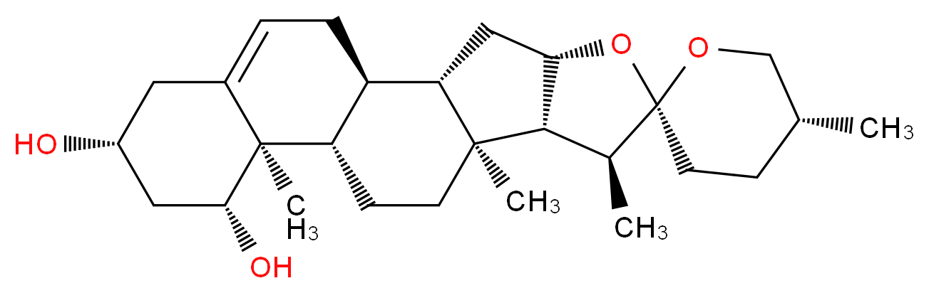 (1'S,2R,2'S,4'S,5R,7'S,8'R,9'S,12'S,13'R,14'R,16'R)-5,7',9',13'-tetramethyl-5'-oxaspiro[oxane-2,6'-pentacyclo[10.8.0.0<sup>2</sup>,<sup>9</sup>.0<sup>4</sup>,<sup>8</sup>.0<sup>1</sup><sup>3</sup>,<sup>1</sup><sup>8</sup>]icosan]-18'-ene-14',16'-diol_分子结构_CAS_472-11-7