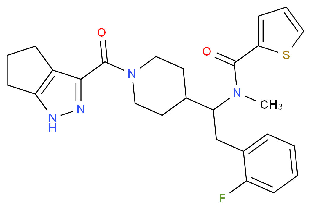 N-{2-(2-fluorophenyl)-1-[1-(1,4,5,6-tetrahydrocyclopenta[c]pyrazol-3-ylcarbonyl)-4-piperidinyl]ethyl}-N-methyl-2-thiophenecarboxamide_分子结构_CAS_)