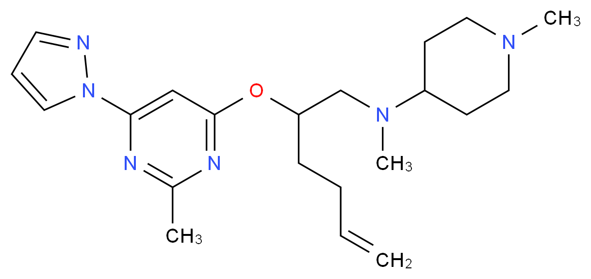 N,1-dimethyl-N-(2-{[2-methyl-6-(1H-pyrazol-1-yl)pyrimidin-4-yl]oxy}hex-5-en-1-yl)piperidin-4-amine_分子结构_CAS_)