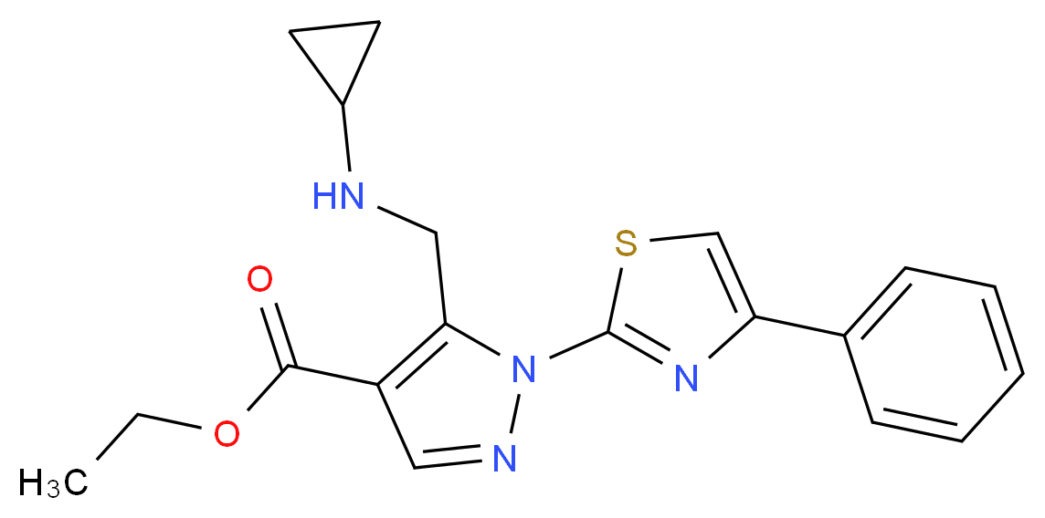 ethyl 5-[(cyclopropylamino)methyl]-1-(4-phenyl-1,3-thiazol-2-yl)-1H-pyrazole-4-carboxylate_分子结构_CAS_)