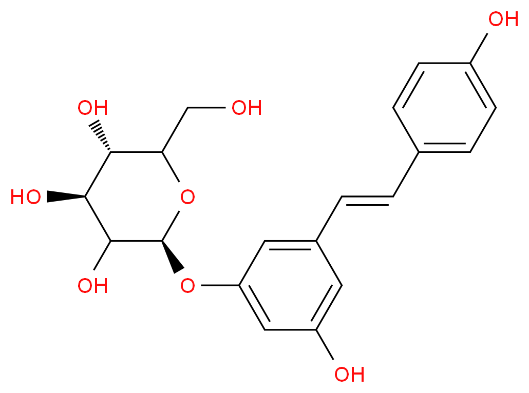 (2S,4S,5S)-2-{3-hydroxy-5-[(E)-2-(4-hydroxyphenyl)ethenyl]phenoxy}-6-(hydroxymethyl)oxane-3,4,5-triol_分子结构_CAS_27208-80-6