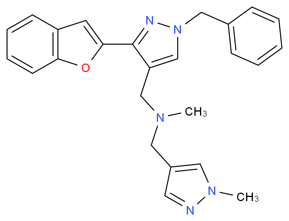 1-[3-(1-benzofuran-2-yl)-1-benzyl-1H-pyrazol-4-yl]-N-methyl-N-[(1-methyl-1H-pyrazol-4-yl)methyl]methanamine_分子结构_CAS_)