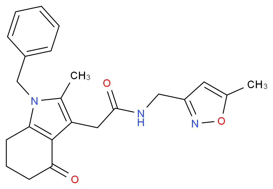 2-(1-benzyl-2-methyl-4-oxo-4,5,6,7-tetrahydro-1H-indol-3-yl)-N-[(5-methyl-3-isoxazolyl)methyl]acetamide_分子结构_CAS_)