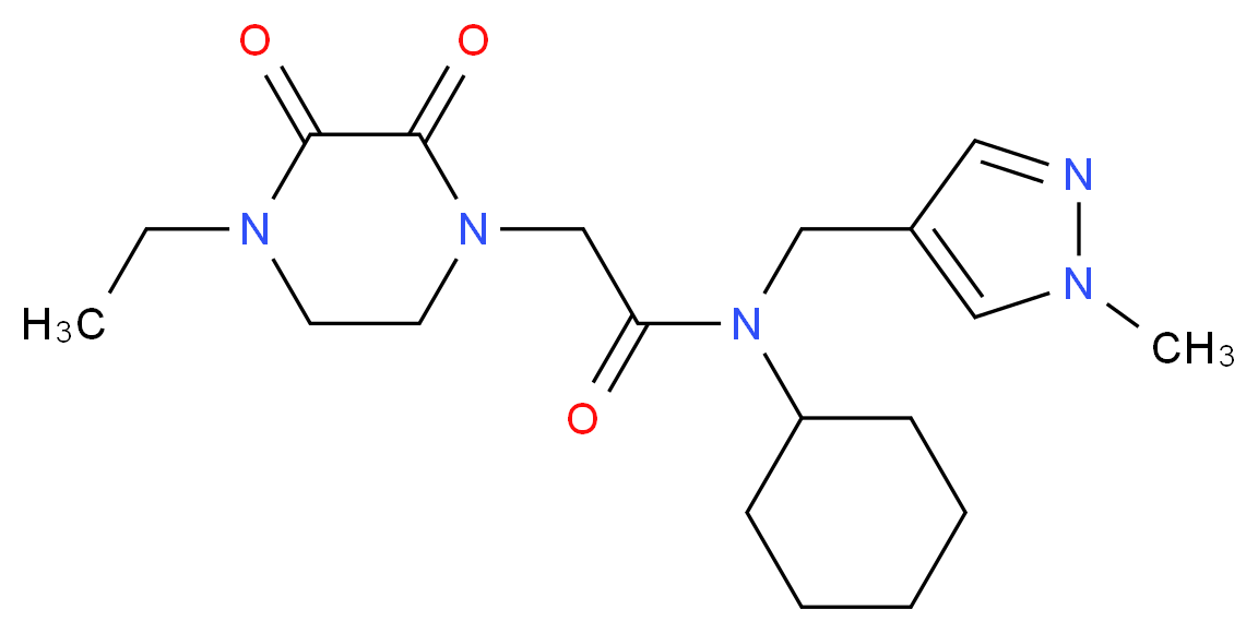 N-cyclohexyl-2-(4-ethyl-2,3-dioxopiperazin-1-yl)-N-[(1-methyl-1H-pyrazol-4-yl)methyl]acetamide_分子结构_CAS_)