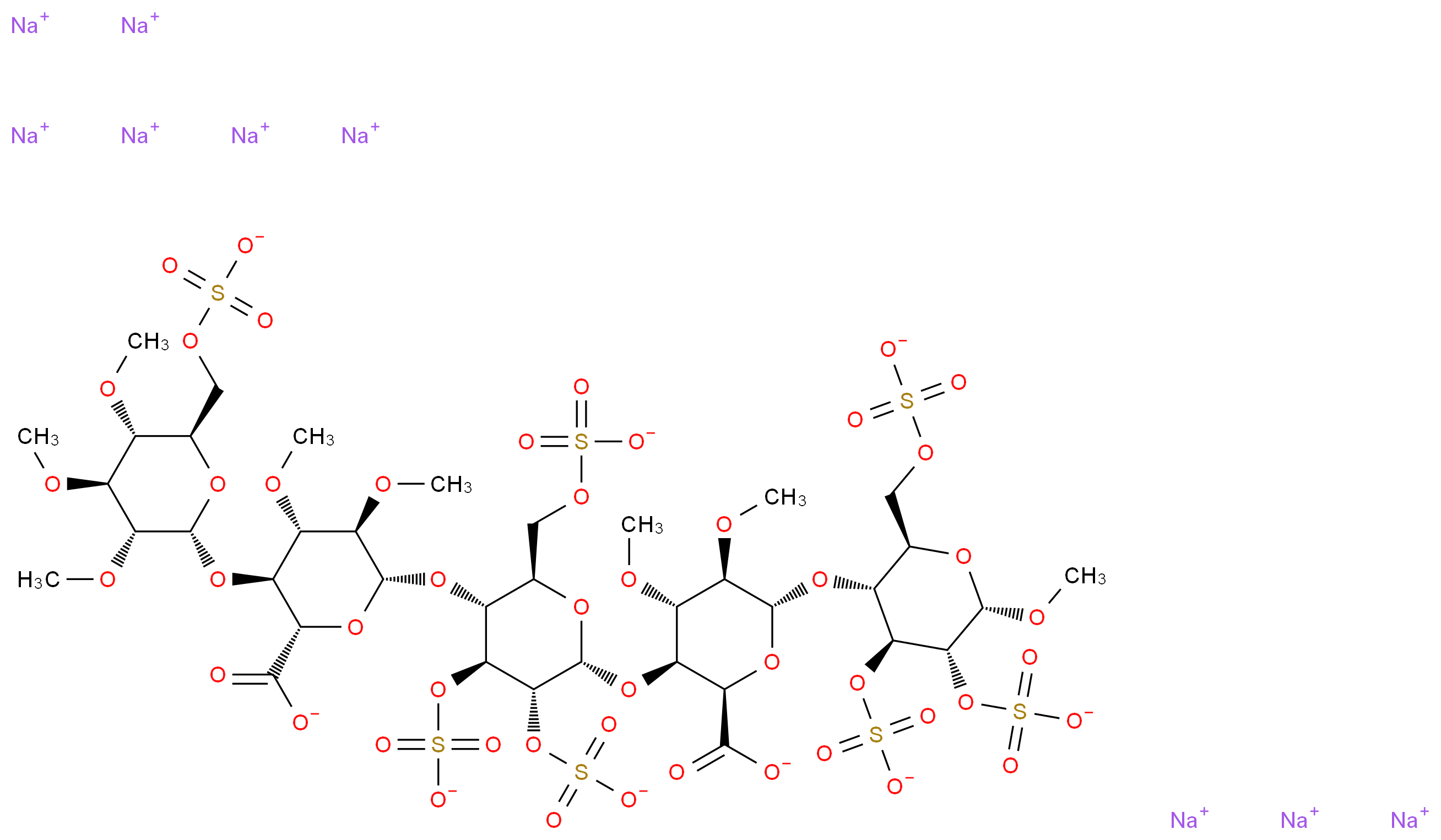 nonasodium (2S,3S,4S,5R,6R)-6-{[(2R,3R,4S,5R,6R)-6-{[(2R,3S,4S,5R,6R)-2-carboxylato-4,5-dimethoxy-6-{[(2R,3R,4S,5R,6S)-6-methoxy-4,5-bis(sulfonatooxy)-2-[(sulfonatooxy)methyl]oxan-3-yl]oxy}oxan-3-yl]oxy}-4,5-bis(sulfonatooxy)-2-[(sulfonatooxy)methyl]oxan-3-yl]oxy}-4,5-dimethoxy-3-{[(2R,3R,4S,5R,6R)-3,4,5-trimethoxy-6-[(sulfonatooxy)methyl]oxan-2-yl]oxy}oxane-2-carboxylate_分子结构_CAS_149920-56-9