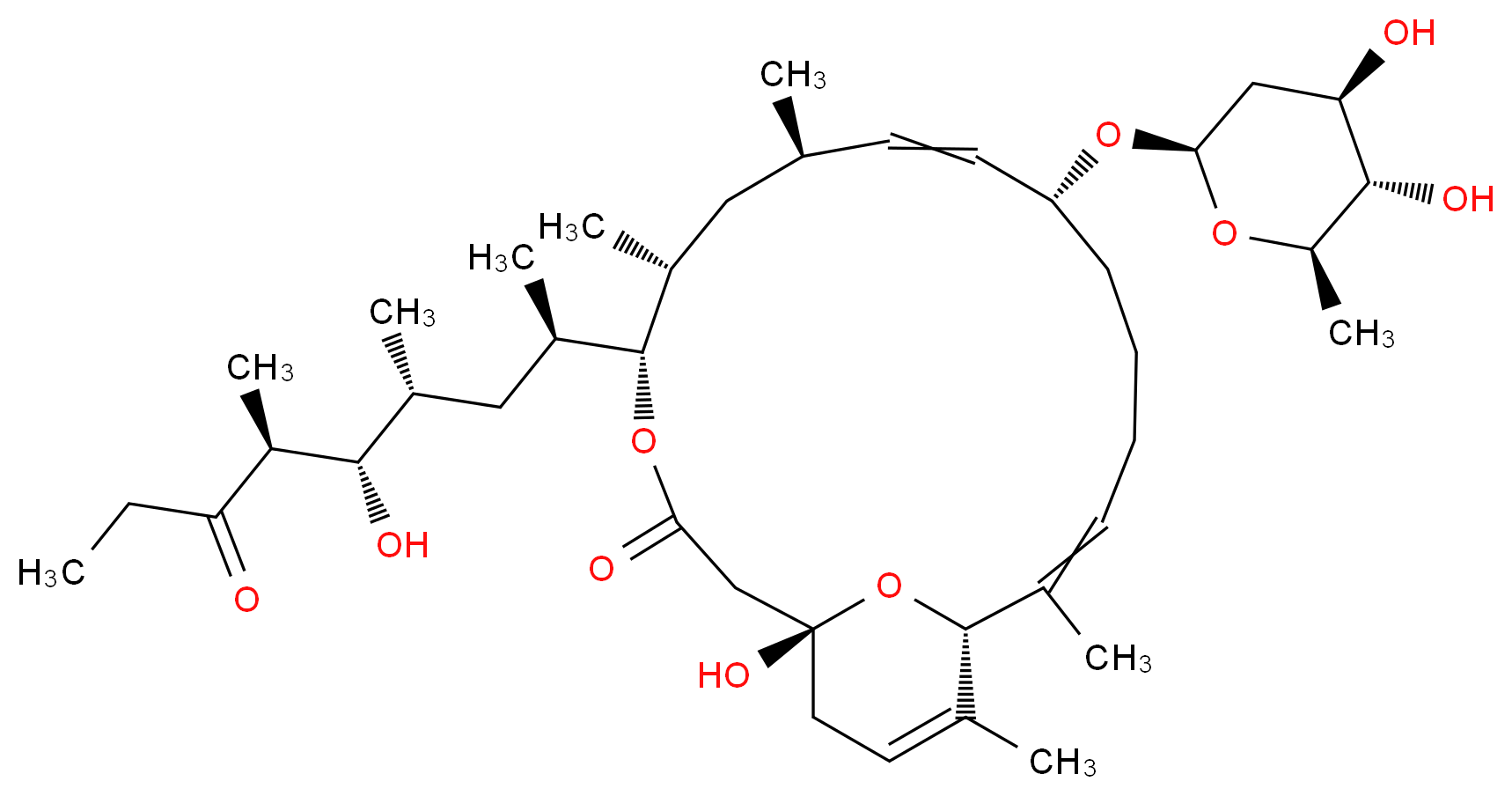 (1R,5S,6R,8R,11R,17R)-11-{[(2R,4R,5S,6R)-4,5-dihydroxy-6-methyloxan-2-yl]oxy}-1-hydroxy-5-[(2R,4R,5S,6S)-5-hydroxy-4,6-dimethyl-7-oxononan-2-yl]-6,8,16,18-tetramethyl-4,21-dioxabicyclo[15.3.1]henicosa-9,15,18-trien-3-one_分子结构_CAS_33538-71-5