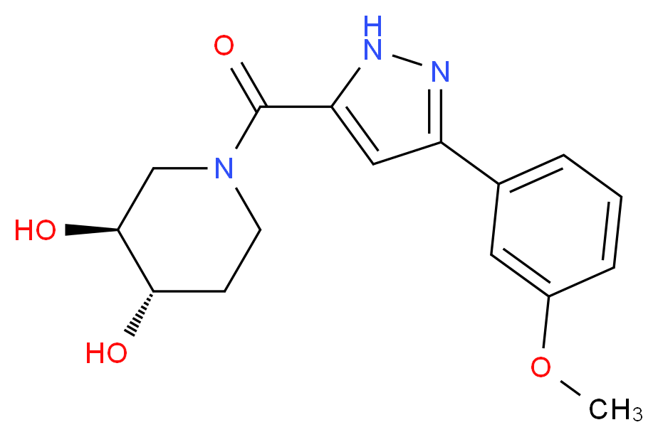 (3S*,4S*)-1-{[3-(3-methoxyphenyl)-1H-pyrazol-5-yl]carbonyl}piperidine-3,4-diol_分子结构_CAS_)