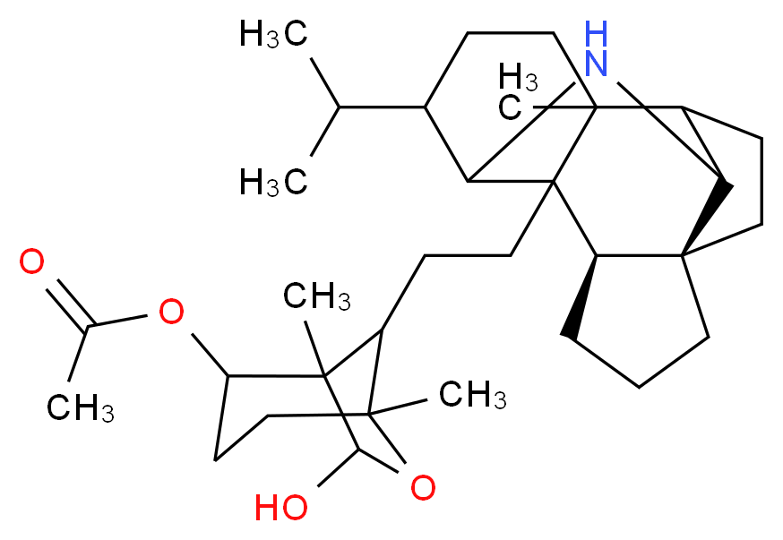 7-hydroxy-1,5-dimethyl-8-{2-[(3R,7R)-1-methyl-14-(propan-2-yl)-12-azapentacyclo[8.6.0.0<sup>2</sup>,<sup>1</sup><sup>3</sup>.0<sup>3</sup>,<sup>7</sup>.0<sup>7</sup>,<sup>1</sup><sup>1</sup>]hexadecan-2-yl]ethyl}-6-oxabicyclo[3.2.1]octan-2-yl acetate_分子结构_CAS_922522-15-4