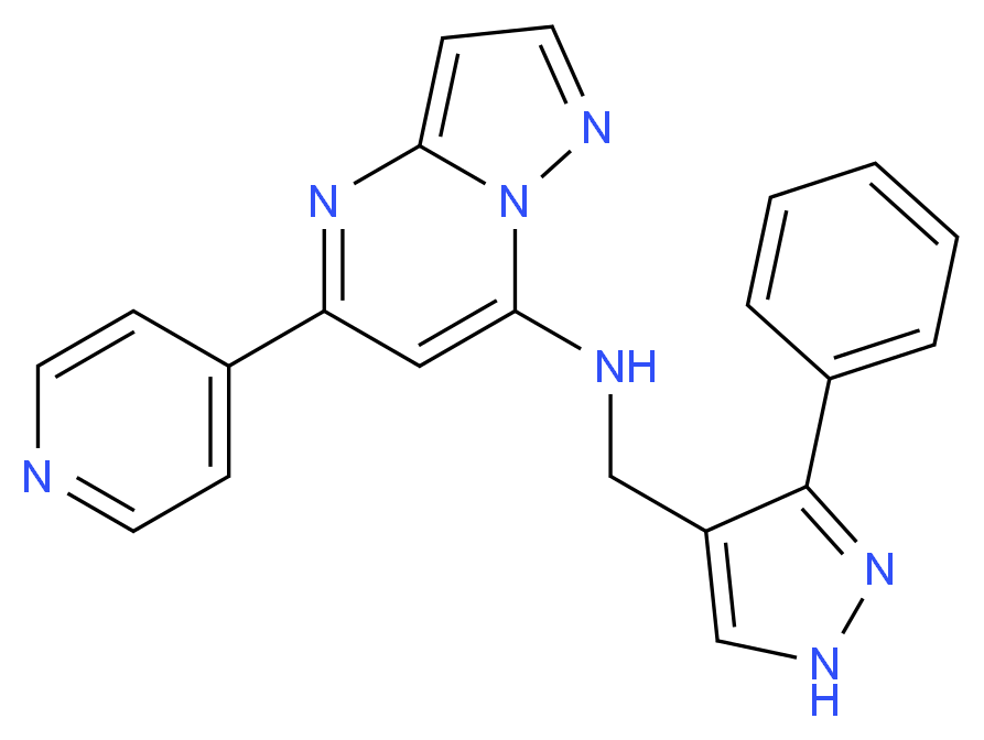 N-[(3-phenyl-1H-pyrazol-4-yl)methyl]-5-(4-pyridinyl)pyrazolo[1,5-a]pyrimidin-7-amine_分子结构_CAS_)