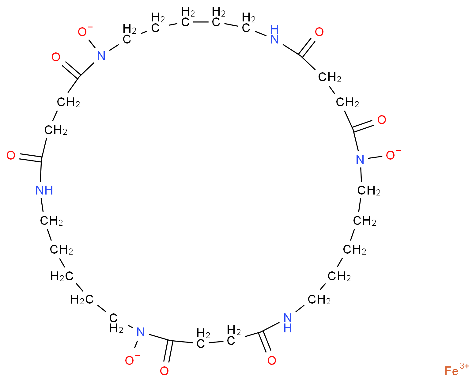 iron(3+) ion 2,5,13,16,24,27-hexaoxo-1,6,12,17,23,28-hexaazacyclotritriacontane-1,12,23-tris(olate)_分子结构_CAS_20008-20-2