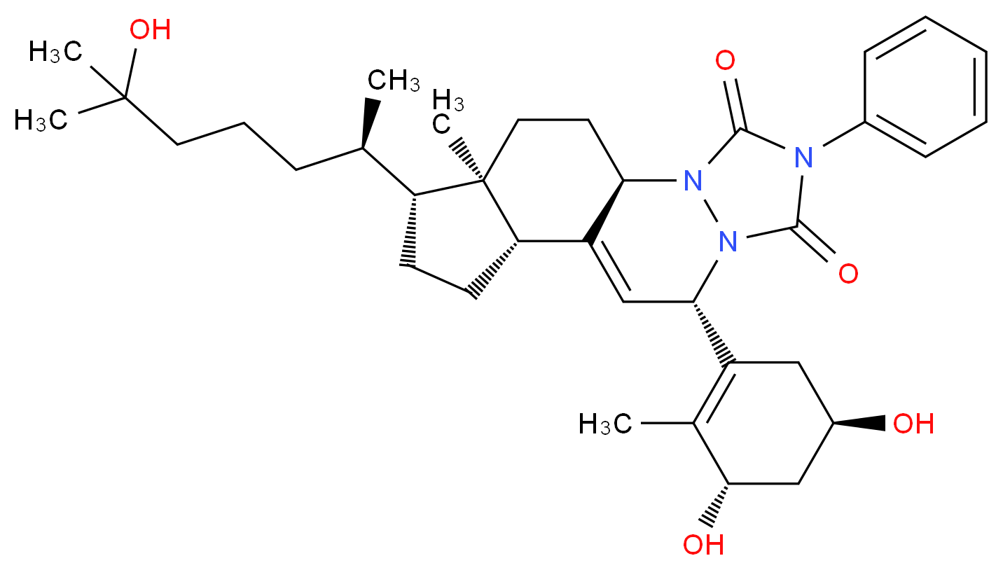 (1R,7S,10R,13R,14R)-7-[(3S,5R)-3,5-dihydroxy-2-methylcyclohex-1-en-1-yl]-13-[(2R)-6-hydroxy-6-methylheptan-2-yl]-14-methyl-4-phenyl-2,4,6-triazatetracyclo[7.7.0.0<sup>2</sup>,<sup>6</sup>.0<sup>1</sup><sup>0</sup>,<sup>1</sup><sup>4</sup>]hexadec-8-ene-3,5-dione_分子结构_CAS_86307-44-0