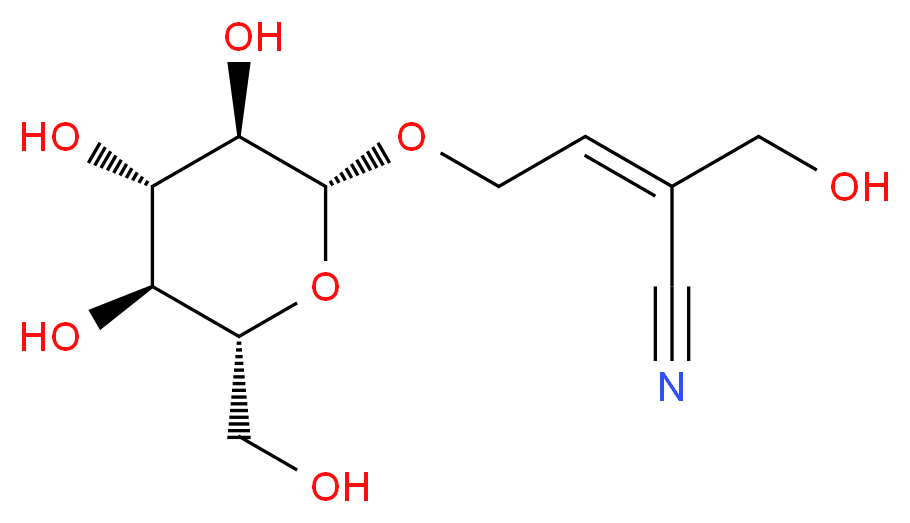 (2E)-2-(hydroxymethyl)-4-{[(2R,3R,4S,5S,6R)-3,4,5-trihydroxy-6-(hydroxymethyl)oxan-2-yl]oxy}but-2-enenitrile_分子结构_CAS_71933-54-5