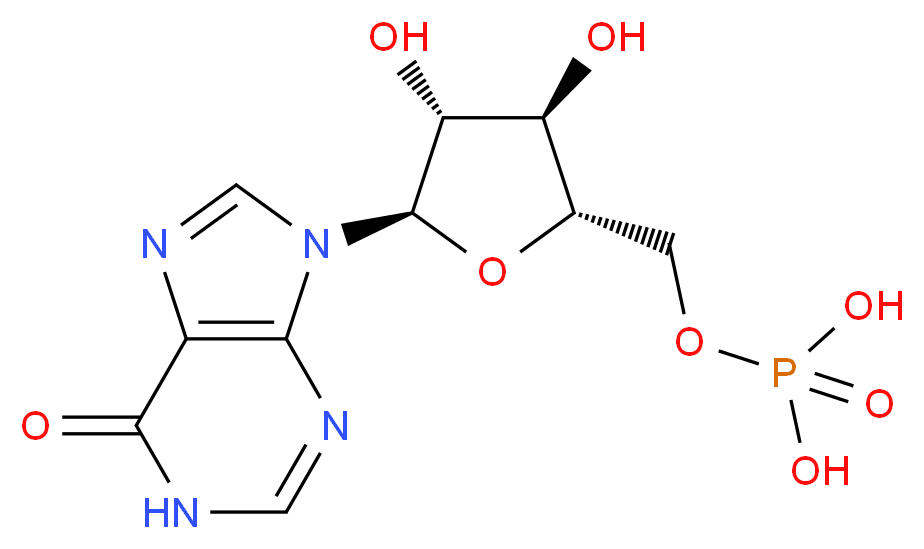 {[(2S,3R,4R,5R)-3,4-dihydroxy-5-(6-oxo-6,9-dihydro-1H-purin-9-yl)oxolan-2-yl]methoxy}phosphonic acid_分子结构_CAS_131-99-7