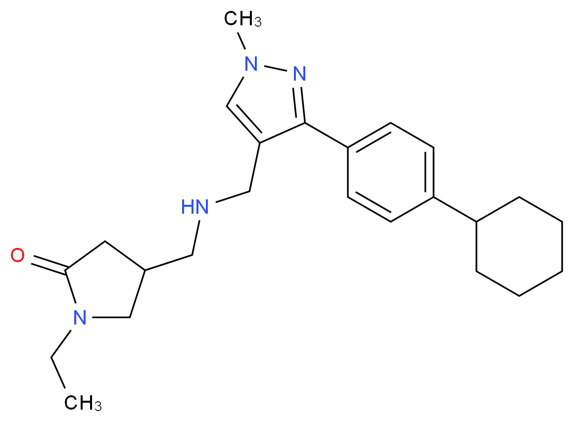 4-[({[3-(4-cyclohexylphenyl)-1-methyl-1H-pyrazol-4-yl]methyl}amino)methyl]-1-ethyl-2-pyrrolidinone_分子结构_CAS_)