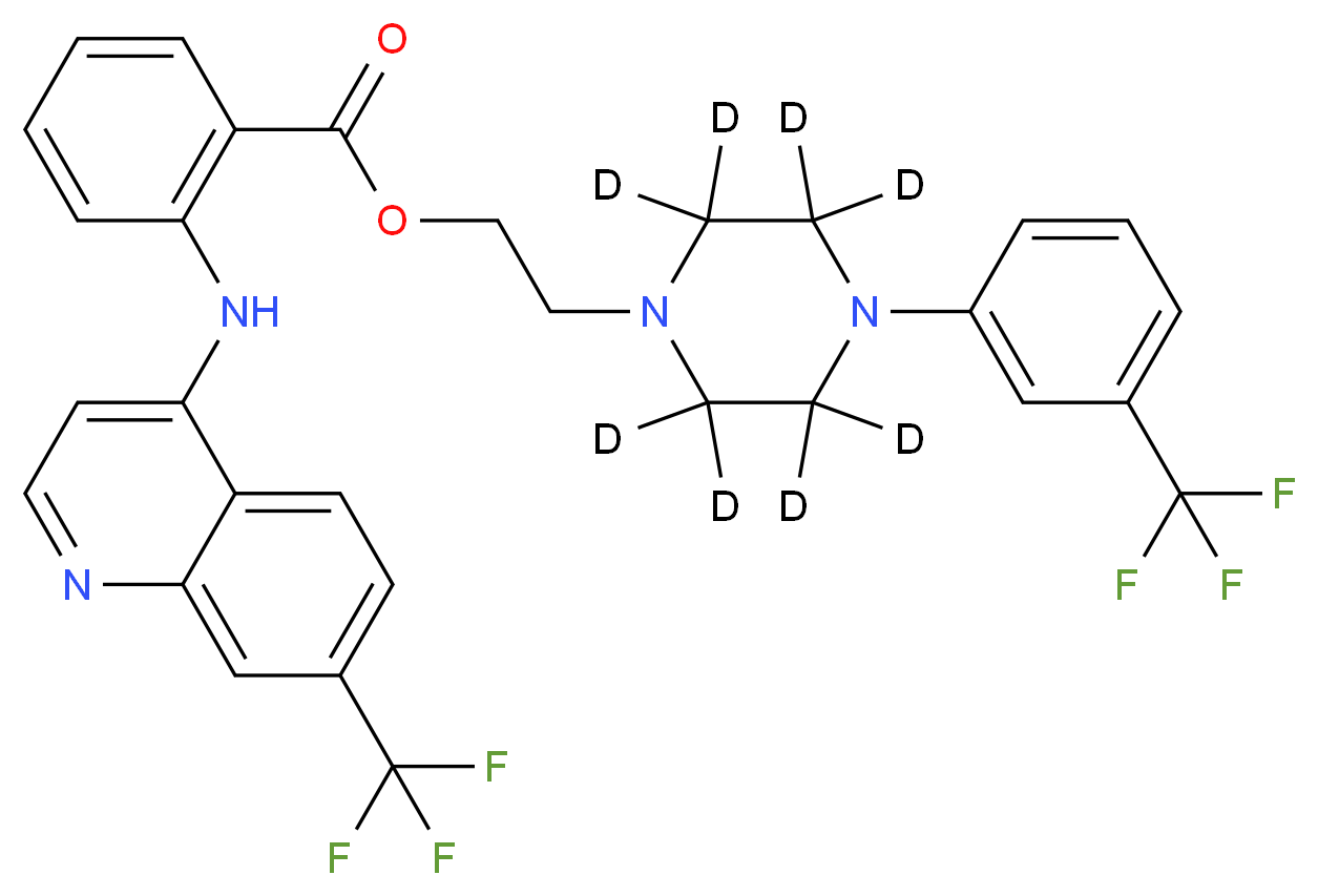 2-{4-[3-(trifluoromethyl)phenyl](<sup>2</sup>H<sub>8</sub>)piperazin-1-yl}ethyl 2-{[7-(trifluoromethyl)quinolin-4-yl]amino}benzoate_分子结构_CAS_55300-30-6