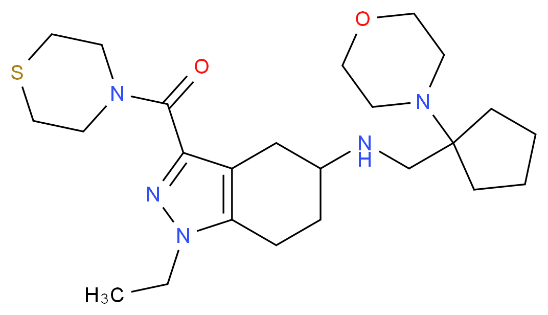 1-ethyl-N-{[1-(4-morpholinyl)cyclopentyl]methyl}-3-(4-thiomorpholinylcarbonyl)-4,5,6,7-tetrahydro-1H-indazol-5-amine_分子结构_CAS_)
