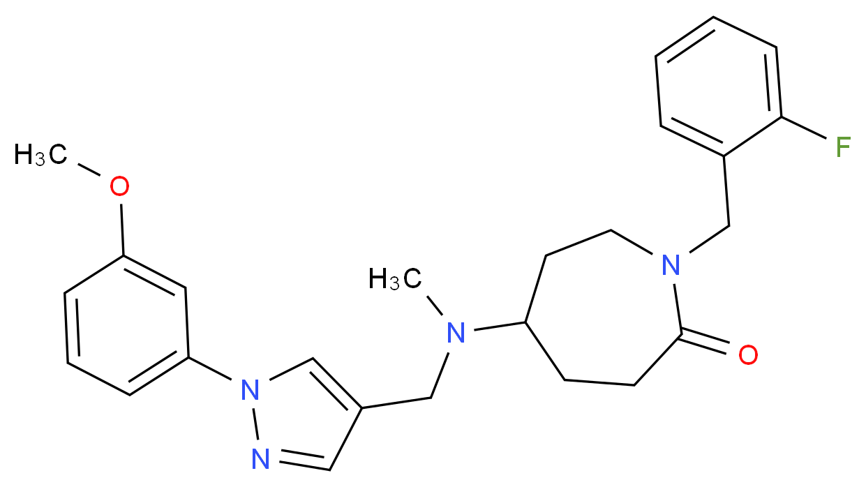 1-(2-fluorobenzyl)-5-[{[1-(3-methoxyphenyl)-1H-pyrazol-4-yl]methyl}(methyl)amino]-2-azepanone_分子结构_CAS_)