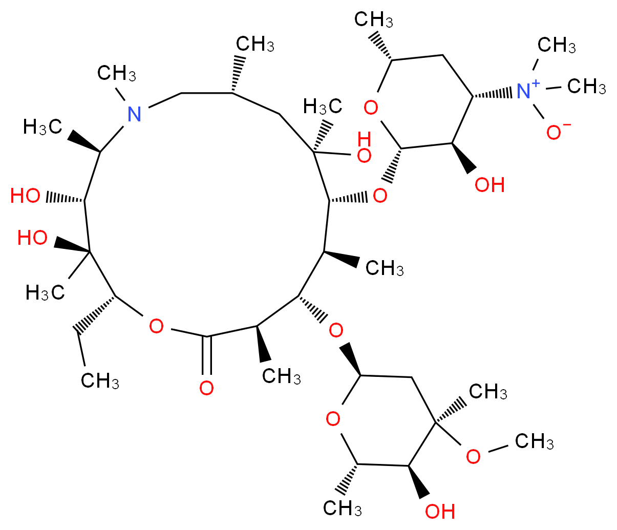N-[(2S,3R,4S,6R)-2-{[(2R,3S,4R,5R,8R,10R,11R,12S,13S,14R)-2-ethyl-3,4,10-trihydroxy-13-{[(2R,4R,5S,6S)-5-hydroxy-4-methoxy-4,6-dimethyloxan-2-yl]oxy}-3,5,6,8,10,12,14-heptamethyl-15-oxo-1-oxa-6-azacyclopentadecan-11-yl]oxy}-3-hydroxy-6-methyloxan-4-yl]-N-methylmethanamine oxide_分子结构_CAS_90503-06-3