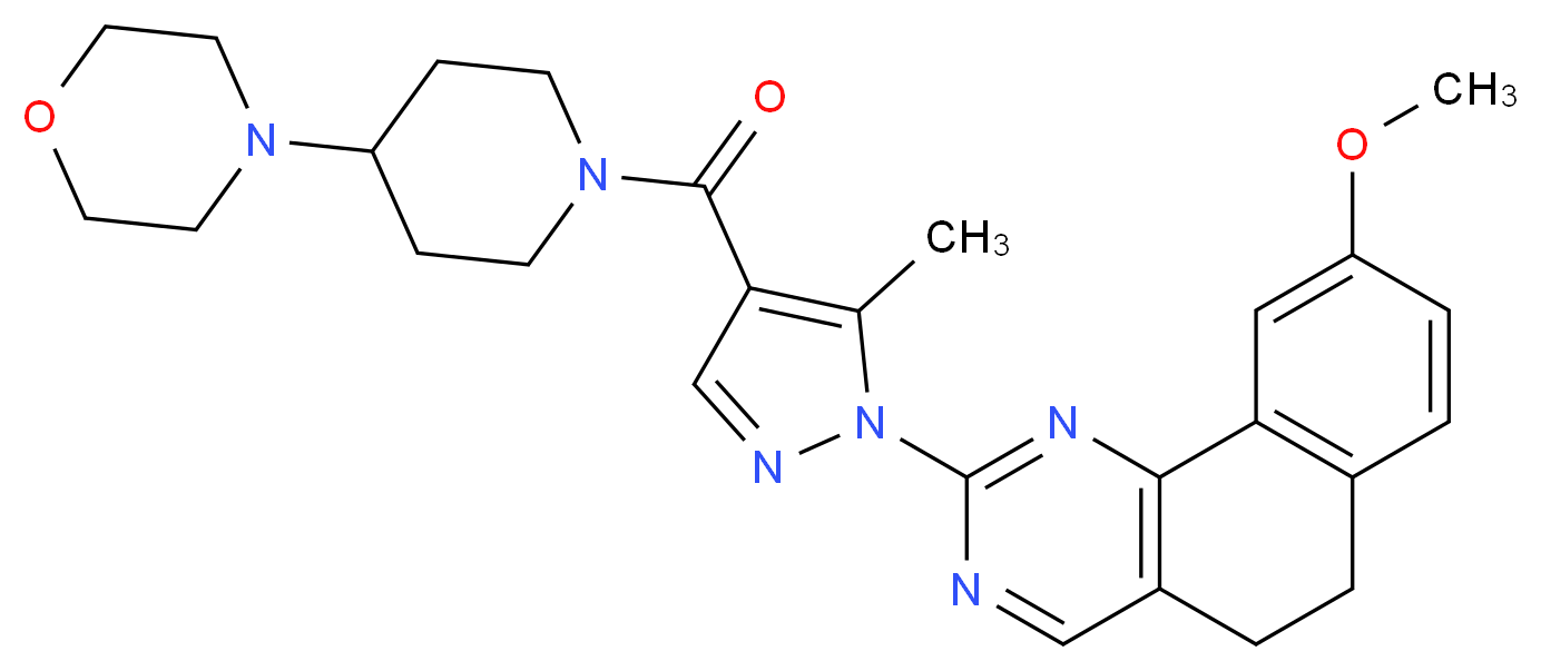 9-methoxy-2-(5-methyl-4-{[4-(4-morpholinyl)-1-piperidinyl]carbonyl}-1H-pyrazol-1-yl)-5,6-dihydrobenzo[h]quinazoline_分子结构_CAS_)