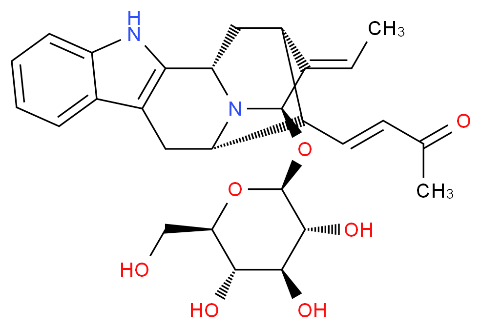 (3E)-4-[(1S,12S,14S,15E,16R)-15-ethylidene-16-{[(2S,3R,4S,5S,6R)-3,4,5-trihydroxy-6-(hydroxymethyl)oxan-2-yl]oxy}-3,17-diazapentacyclo[12.3.1.0<sup>2</sup>,<sup>1</sup><sup>0</sup>.0<sup>4</sup>,<sup>9</sup>.0<sup>1</sup><sup>2</sup>,<sup>1</sup><sup>7</sup>]octadeca-2(10),4,6,8-tetraen-13-yl]but-3-en-2-one_分子结构_CAS_1422506-51-1