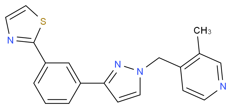 3-methyl-4-({3-[3-(1,3-thiazol-2-yl)phenyl]-1H-pyrazol-1-yl}methyl)pyridine_分子结构_CAS_)
