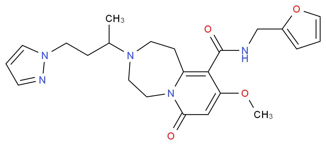 N-(2-furylmethyl)-9-methoxy-3-[1-methyl-3-(1H-pyrazol-1-yl)propyl]-7-oxo-1,2,3,4,5,7-hexahydropyrido[1,2-d][1,4]diazepine-10-carboxamide_分子结构_CAS_)
