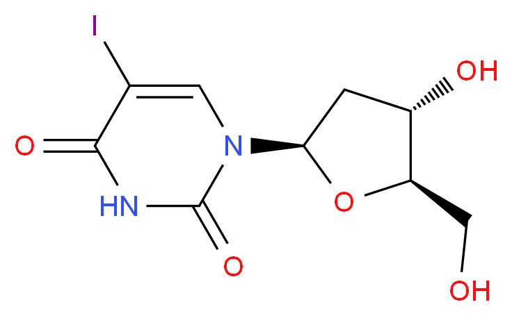 1-[(2R,4S,5R)-4-hydroxy-5-(hydroxymethyl)oxolan-2-yl]-5-iodo-1,2,3,4-tetrahydropyrimidine-2,4-dione_分子结构_CAS_54-42-2