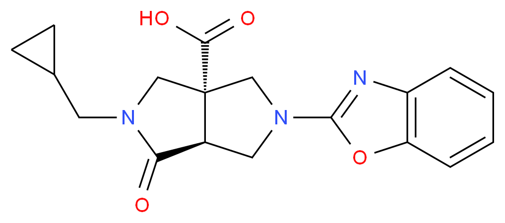 (3aS*,6aS*)-5-(1,3-benzoxazol-2-yl)-2-(cyclopropylmethyl)-1-oxohexahydropyrrolo[3,4-c]pyrrole-3a(1H)-carboxylic acid_分子结构_CAS_)